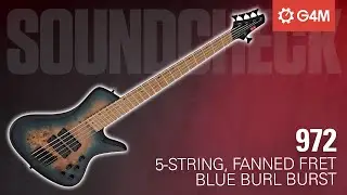 SOUNDCHECK G4M 972 Fanned Fret 5-String Bass Guitar, Blue Burl Burst | Gear4music Guitars