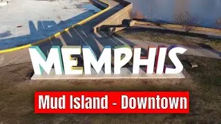 DJI Mini Aerial Shot of Downtown Memphis - Mud Island and the Memphis Sign