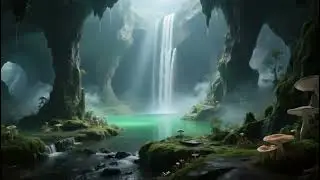 10 Hours of Magical Cave Waterfall | Focus & Healing Sounds | Fantasy Background Music