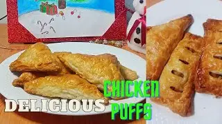 Golden Crispy Chicken Puffs with readymade puff pastry sheets & very little spices  #chickenpuffs