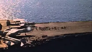 United States aircraft E-2A Hawkeye and KA-3B Skywarrior take off from USS Kitty ...HD Stock Footage