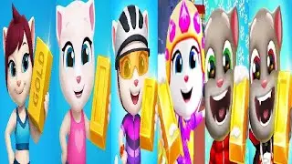 Talking Tom Run VS Tom Gold Run Christmas Halloween Cyclist Angela Santa  ZOMBIE BEN Gymnast Angela