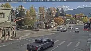 SeeJH.ai: Cloudy Sunrise Timelapse at Jackson Hole Broadway Town Square - October 18, 2025