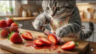 Gray Kitten Leaves the Playground to Bake a Mille Crepe Cake With Grandma 🎡🐱🍰