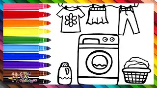 Draw and Color a Washing Machine with Accessories 🧼🧺👚👖 👗🌈 Drawings for Kids