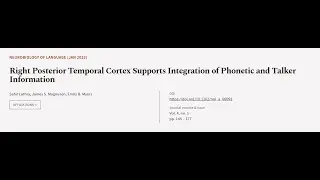 Right Posterior Temporal Cortex Supports Integration of Phonetic and Talker Informati... | RTCL.TV