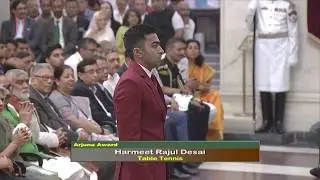 President Kovind confers Arjuna Award, 2019 upon Harmeet Rajul Desai