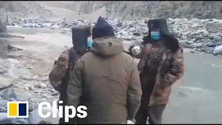 Indian and Chinese troops along disputed Galwan River border region