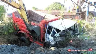 Extreme Accident Mini Dump Truck! Recovery 5-Ton Truck Lifted Safely by Powerful Excavator, Cranes
