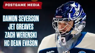 Damon Severson, Jet Greaves, Zach Werenski, HC Dean Evason: CBJ vs. WSH | Postgame Media