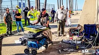 𝗩𝗘𝗡𝗜𝗖𝗘 𝗦𝗪𝗘𝗘𝗣: Park Rangers and Public Works Clear Homeless Encampment Near Muscle Beach