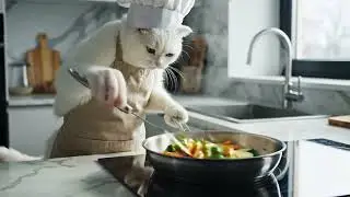 &ldquo;White Cat Chef Prepares Fresh Veggies 🥕🐈 | 4K Realistic Short&rdquo;