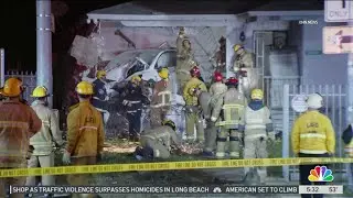 Car crashes off freeway and into Pacoima house