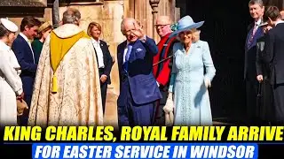 Britain's King Charles, Royal family arrive at St George's Chapel for an Easter church service