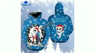 Detroit Lions Santa Jack Skellington Christmas Novelty 3D Hoodie Blue