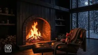 ❄️ Dark Cozy Winter Ambience 4K | Cedar Cabin & Arched Fireplace (No Music)