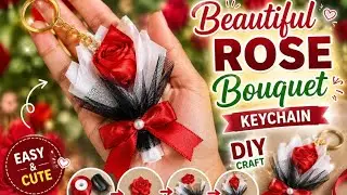 Beautiful ribbon flower bouquet keychain making at home easy keychain  satin flower tutorial 
