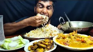 Eating Rice,mix vaja,salad with salt dry fish curry 