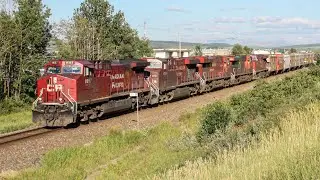 6 UNIT LASH UP!!! CP 8057 CP 8734 CP 9365 CN 2951 CP 8112 and CP 8762 lead CP 602 east at Cochrane