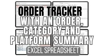 Order Tracker Spreadsheet with Order, Category and Platform Summaries (Excel)