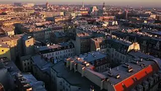 Aerial View of Historic European City at Sunrise