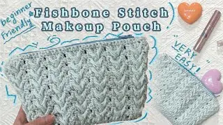 Fishbone Stitch Crochet Makeup Pouch Tutorial | Beginner Friendly🩵