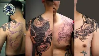 Chest-to-back Tattoo - Dragon asian style full Process freehand by Trung Tadashi!