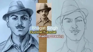 Bhagat Singh Drawing, How to Shahid Bhagat Singh, Outline Pencil Drawing