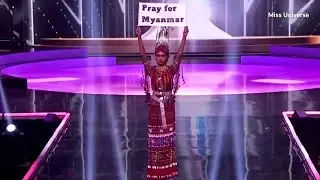 At Miss Universe pageant, Myanmar’s contestant holds 'Pray for Myanmar' sign