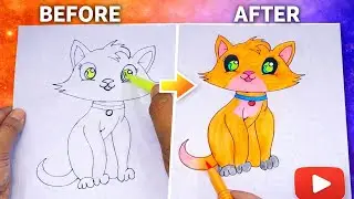 Easy Cat Coloring Tutorial for beginners | Step-by-Step Cute Cat Drawing