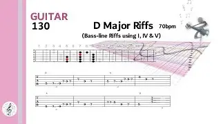 130 D Major Riffs  - Bassline for Guitar - SLOW 70bpm - Easy Level - Tablature