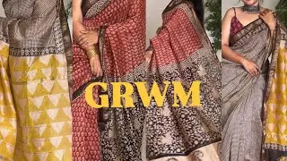 Ajrakh Maheshwari silk saree | handblock printed saree | festive look with saree | saree drapping