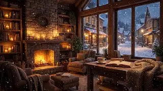 Relaxing Jazz Coffee Shop Ambience ❄️ Peaceful Winter Scenery with Fireplace for Focus & Relax