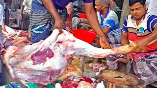 Most Impressive Non Stop Cow Meat Cutting Skills by Baked Butcher in Slaughter House Goru Jobai