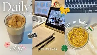 Aesthetic Daily Vlog in India 💌🇮🇳🎀 | Peaceful Day at Home, Cooking, Studying & Romanticising Life📔