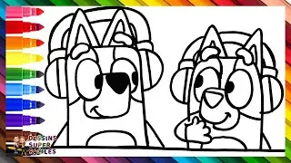 Dessiner et Colorier Bluey et Bingo &Eacute;coutant de la Musique 🐶🎧🐶🎵 Dessins pour Enfants