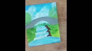 waterfall along with a walking bridge #artist#painting#puttur #popupshops#smallbusiness#popupmarket