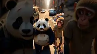 mehnati panda monkey #cartoon #monkey #aivideo #comedy