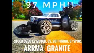 Arrma Granite со штатным двигателем 3200 кВт, разгон 6 сек. до 97 миль в час/156 км/ч (13:30 для тех, кто хочет пропустить)