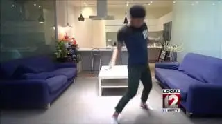 Man puts on pants without hands