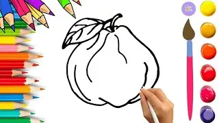 How To Draw cute Guava Drawing, Painting & Coloring For Kids and Toddlers_🌈🎨