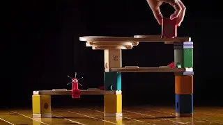Hape Quadrilla Marble Run. Slow motion Laowa Probe Lens marble chasing