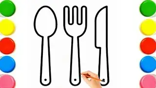 How To Draw cute spoon and fork Drawing, Painting & Coloring For Kids and Toddlers_🌈🎨