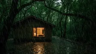 Rain Sounds Outside a Cozy Forest Cabin at Night | Deep Relaxing Ambience 005