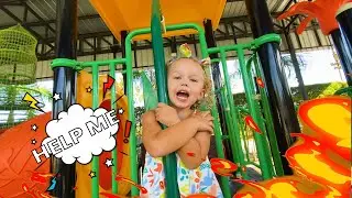 Lev and Sofi Challenge The floor is lava! Daddy's superhero saves kids. Funny video for kids babies