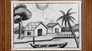 House scenery drawing with pencil step by step