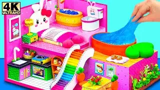 Make Pink Rabbit House with Rainbow Elevator and Carrot Slime Pool for Two | DIY Miniature House