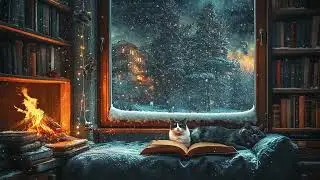 Winter Library ASMR for Insomnia Relief with Fireplace and Snowfall Sounds