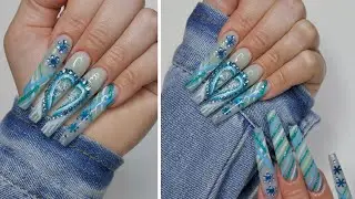 ❄️Icy Mint Heart Plaid Snowflake Acrylic Gel Hybrid Nails Using New Gels from Nail Reserve❄️