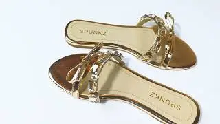 Spunkz Myra Embellished Mirrored Leather Flat Slides